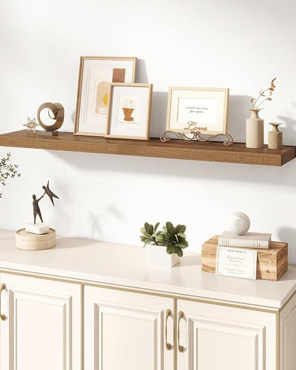 Dreamland 48 Inches Floating Shelves for Wall, 8" Deep Long Floating Shelves Set of 1, Large Display & Storage Shelf, Wall Shelf for Bathroom Bedroom Living Room Kitchen Office, Walnut