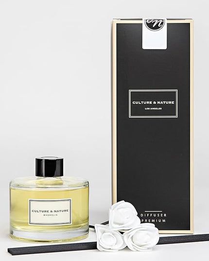 CULTURE & NATURE Reed Diffuser Set 6.7oz (200ml) Magnolia Scented Diffuser with Sticks Home Fragrance Reed Diffuser for Bathroom Shelf Decor
