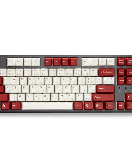 TAI-HAO US Layout+Japanese Characters are Laser Engraved /115 Red and White ANSI Layout Compatible with All MX Types Keyboards(61/87/104/108+1.75U Shift Key) Double Shot Keycap Set