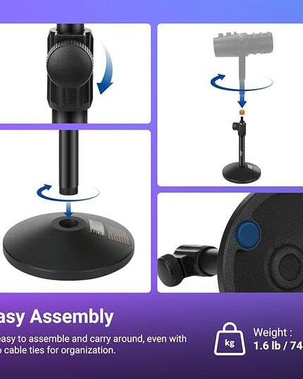 NEEWER Desk Microphone Stand, Adjustable Table Top Mic Holder Mount with 3/8" to 5/8" Screw Adapter Compatible with QuadCast SoloCast Shure Blue Yeti Snowball, Max Load 3.3 lbs, MS014