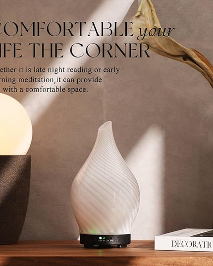 Porseme 150ml Essential Oil Diffuser Glass Color Changing Aroma Air Diffusers Aromatherapy Ultrasonic Cool Mist Humidifier 6 Running Hours Waterless Auto-Off for Sleeping Yoga Office Spa (Pure White)