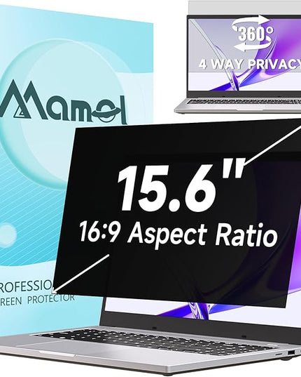 360° Privacy Screen for Laptop 15.6 Inch 16:9, 4 Way Computer Monitor Privacy Shield, Anti Glare Blue Light Filter Compatible with Lenovo Hp Dell Acer Asus Thinkpad Envy Xps