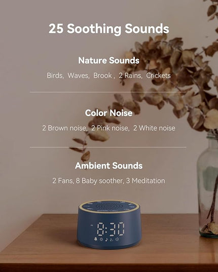 Dreamegg Sound Machine & Alarm Clock - White Noise Machine with 7 Wake-Up Sounds, 0-100% Dimmable, Night Light, Sound Machine for Sleeping, Office, Home, Travel Essentials Gift, Navy