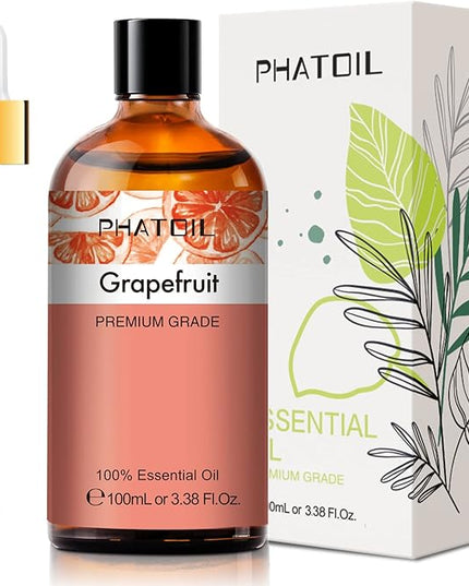 PHATOIL 3.38FL.OZ Grapefruit Essential Oil with Glass Dropper, for Aromatherapy Diffusers, Humidifiers, Great for DIY Candle and Soap Making, Huge 100ML Bottle