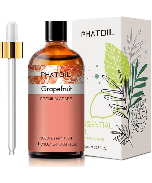 PHATOIL 3.38FL.OZ Grapefruit Essential Oil with Glass Dropper, for Aromatherapy Diffusers, Humidifiers, Great for DIY Candle and Soap Making, Huge 100ML Bottle