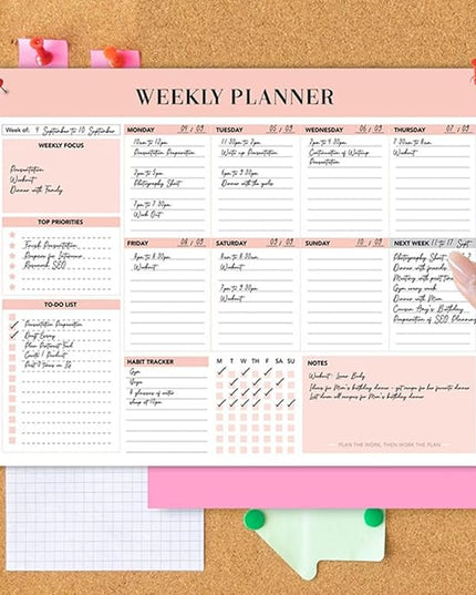 Weekly Planner, 52 Pages Undated Daily List Schedule Notebook Time Management Memo Pad for Office, Home Planning & School Scheduling (Pattern-A)