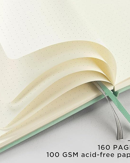 &And Per Se Dotted Journal Notebook, A5 Hardcover Leather Bullet Dotted Journal, 160 Pages 100 gsm Thick Paper, 3 Sheets of Stickers Included- 5.7'' x 8''（Light Green）