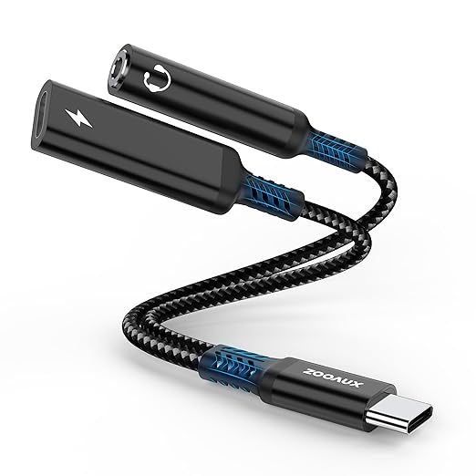 ZOOAUX USB C to 3.5mm Headphone and Charger Adapter, 2-in-1 USB Type C to Aux Audio Jack Splitter, PD 60W Fast Charging Dongle for iPhone 17/16/15, Galaxy S25/S24/S23, iPad Pro, Pixel (Black)
