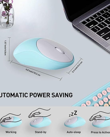 FOPETT 2.4GHz Wireless Keyboard and Mouse Set with Switch Button - Full-Size Keyboard - Compatible for Windows/Laptop/PC/Notebook/Smart TV and More - Green