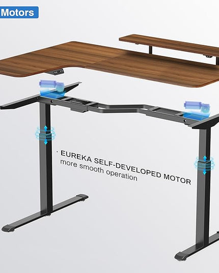 EUREKA ERGONOMIC Standing Desk Electric Adjustable Height (61"x43") Computer Desk with Keyboard Tray, Sit Stand Desk L Shaped Desk for Work/Home Office,Dual Motor,Memory Presets,2 USB/RGB,Walnut/Left