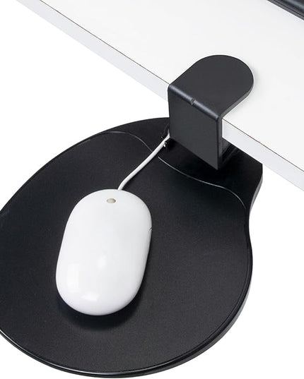 EHO Clamp-On Under Desk Mouse Tray, 360° Swivel Ergonomic Platform with Cable Organizer, Smooth Glide Surface for Gaming or Office, Fits Desks 0.5"-1.5" Thick, Tool-Free Install, TAA-Compliant