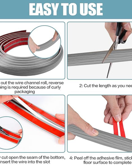 Floor Cord Cover Self Adhesive Cord Hider,10FT Cable Management, Extension Strip Protector for Wires, Prevent Cable Trips for Offices, Gyms, Exhibitions Cavity:0.39"(W) x 0.27"(H) Gray Wood