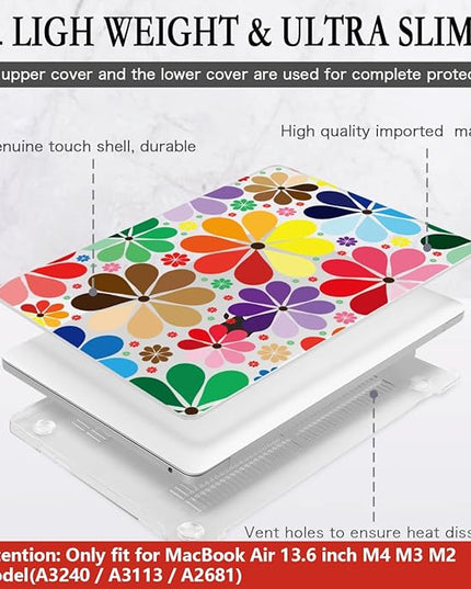 CISSOOK Compatible with MacBook Air 13.6 inch Case 2025 2024 2023 2022 Release A3240 A3113 A2681, Plastic Hard Shell Case Keyboard Cover Set for MacBook Air 13 inch M2 M3 M4, Colorful Floral