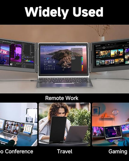 DZVW Triple Laptop Screen Extender, Upgraded 14" 1080P FHD IPS Laptop Monitor Extender, Plug & Play LCD Type-C/USB-A/HDMI Travel Monitor for Laptops 13"-17", Fits Windows Mac Linux Chrome