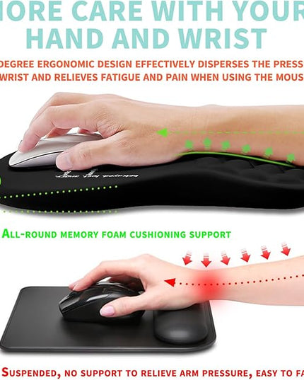 Ergonomic Mouse Pad Wrist Support with Memory Foam Massage Bulge, Carpal Tunnel Pain Relief Mousepad Wrist Rest for Mouse(12x8 inch, I Am Fine)
