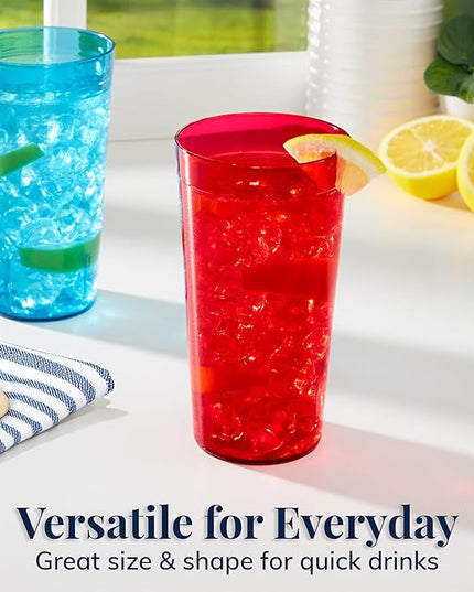 US Acrylic Cafe Plastic Reusable Tumblers (Set of 16) 20-ounce Water Cups Assorted Colors | Restaurant Style Drinking Glasses Value Set, Stackable, BPA-free, Made in the USA | Top-rack Dishwasher Safe