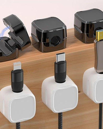 IFNOW 6 Pack Magnetic Cable Clips for Nightstand Black and White Self Adhesive Cord Holder Adjustable Clip for Desk, Nightstand, Phone Charger, Computer, Home, Office, Car