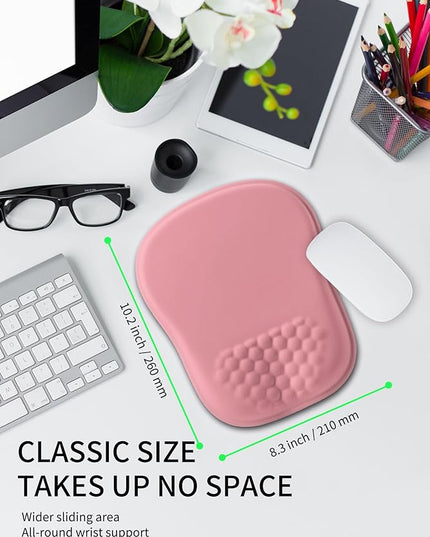 Hokafenle Ergonomic Wrist-Hugging Mouse Pad Wrist Support, U-Shaped Holding Wrist Rest Mousepad for Carpal Tunnel Pain Relief with Cushioned Memory Foam Slope Massage Bulge (Classic 10.2x8.3 in,Pink)