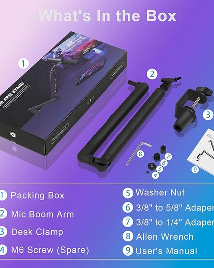 Microphone Boom Arm - Heavy Duty Low Profile Metal Mic Arm Stand with Desk Clamp & Cable Management, 360° Rotatable, Fits Shure SM7B/MV7, Blue Yeti, Fifine AM8, AT2020 for Podcasting & Gaming