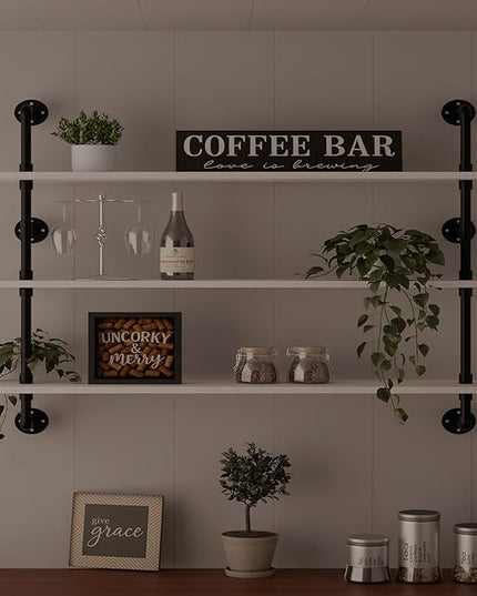 Industrial Pipe Shelving Rustic White Pipe Wall Shelves Industrial Shelves with Wood Planks Floating Shelves 48 Inch Farmhouse Bathroom,Kitchen Shelving Wall Mounted