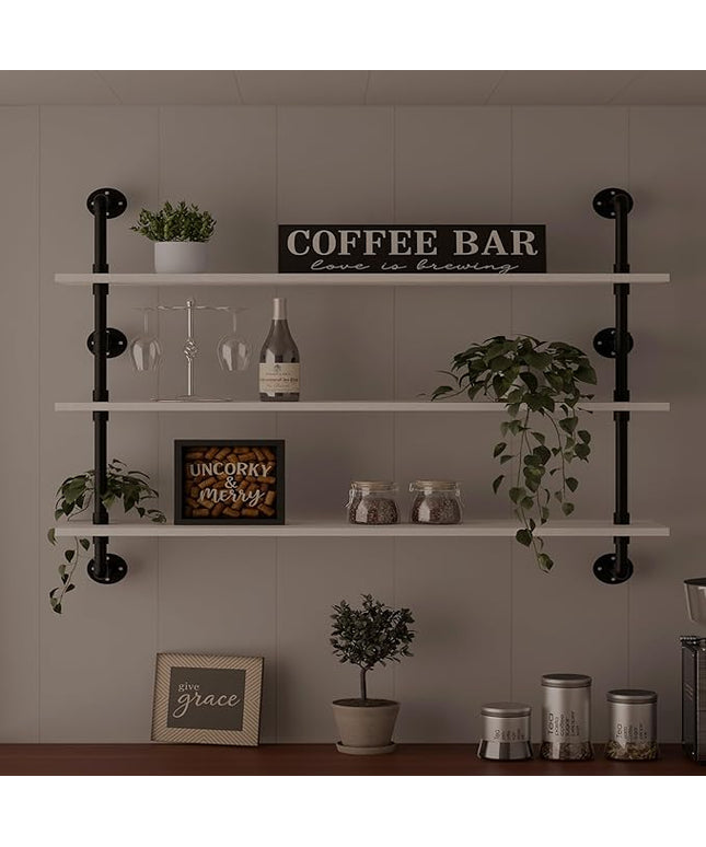 Industrial Pipe Shelving Rustic White Pipe Wall Shelves Industrial Shelves with Wood Planks Floating Shelves 48 Inch Farmhouse Bathroom,Kitchen Shelving Wall Mounted