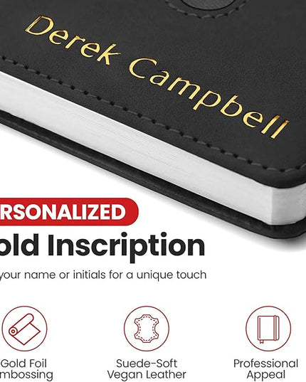 Promot Personalized Notebook - A5 Lined Leather Bound Journal for Writing Women Men - Hardcover Executive Notebook, Daily Journal, Travel Diary, Gift Idea, Custom Embossed Text with Gold Metallic Foil