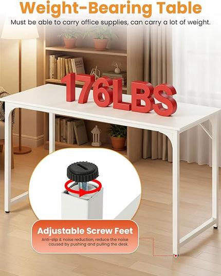 PayLessHere | 47 Inch Computer Desk | White | Office Desk with Metal Frame, Adjustable Feet | Water-Resistant, Scratchproof Surface | Sturdy Writing Table for Home Office or Study | Pack of 1