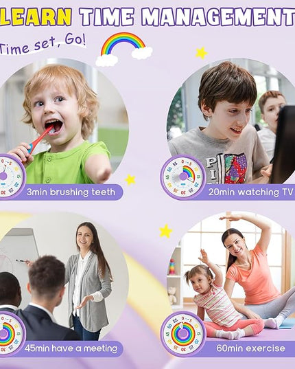 HIPPIH Visual Timer for Kids, 60 Minute Countdown Timers for Classroom Kitchen Office, Rainbow Disk Desk Timer Clock with Silent Operation, Pomodoro Timer Time Management Tools for Toddler ADHD Purple