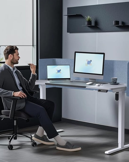 Desk Privacy Panel,2PCS L-Shaped Clamp-On Office Desk Divider,2-in-1 Adjustable Acoustic Desktop Partition Or Under Desk Modesty Screen,for Office,Home,Felt(Blue, 47.2" x 17.7")