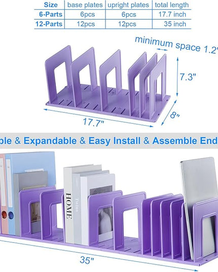 Adjustable Vertical File Sorter Sturdy Plastic Expandable Upright File Holder, Desktop Binder Organizer, School Office Organization Bookshelf Divider, Assemble Easily Endlessly, Purple