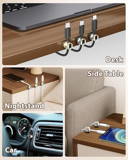 Viaky Magnetic Cord Holder 3 Pack Charger Holders for Cords Metal Cable Management Adhesive Cable Clips Office Desk Accessories Wire Holder Organizer Neatly for Nightstand Office Car Desk