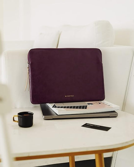 Comfyable Slim Protective Laptop Sleeve Compatible with 13/13.3/14 Inch MacBook Air & MacBook Pro, Mac Travel Case, Laptop Pouch, Slim PU Leather Cover M5/M4/M3/M2/M1 2025-2021, Berry Brown