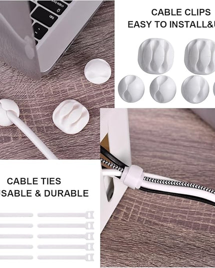 Cable Management Box, 2 Pack Large & Medium Cable Organizer Box with 17 PCS Cable Management Set, Cord Organizer Box to Hide Surge Protector on Desk or Floor (White)