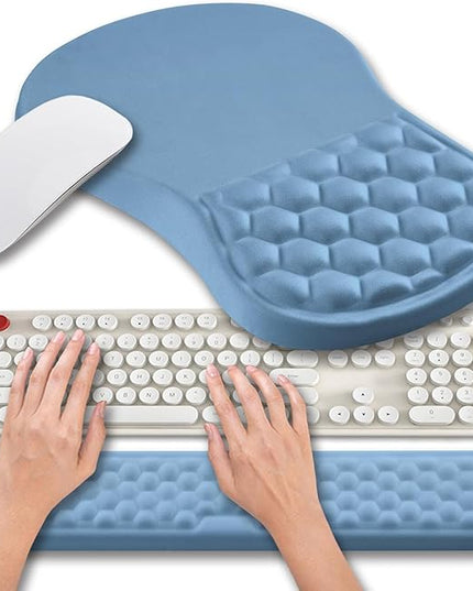 Hokafenle 2 in 1 Ergonomic Mouse Pad Wrist Support & Wrist Rest for Computer Keyboard Set, with Relieve Carpal Tunnel Pain Massage Bulge and Full Memory Gel Design (2In1 Set, Lake Blue)
