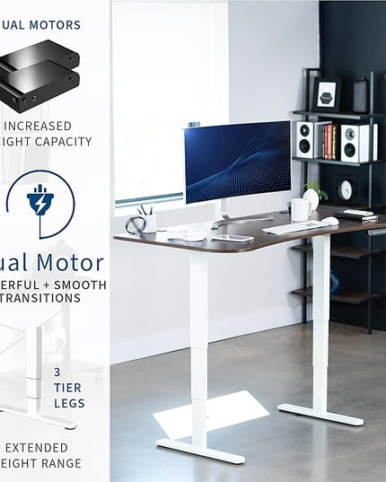 VIVO Electric 63 x 32 in Dual Motor Standing Desk, Memory Height Adjustment, 2B Series, Dark Walnut Top White Frame, DESK-KIT-2W1D