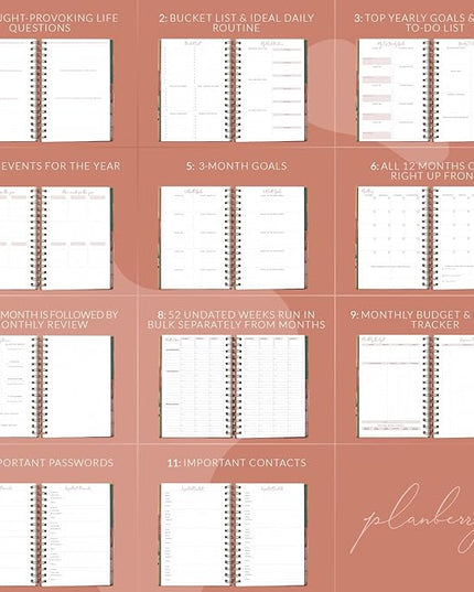 PLANBERRY Hourly Schedule Planner Premium – Undated Weekly Organizer with Time Slots & Monthly Budget – Time Management, Goal Setting, to-Do List & Habit Tracker –6.9″x8.5″(African Terracotta)