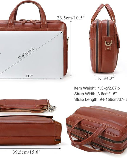 Masa Kawa Leather Briefcase for Men 15.6", 17" Laptop Computer Case Business Travel Work Messenger Cross Body Shoulder Bag