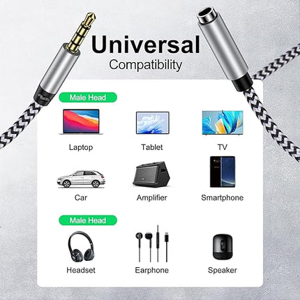 HOOTEK Headphone Extension Cable 6FT 3.5mm Male to Female Stereo Audio Extension Cable with Microphone Nylon Braided Aux Adapter Extender Cord for Headset iPhone iPad Smartphones Tablets Media Players