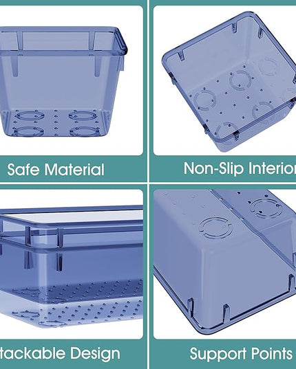 WOWBOX 25 PCS Plastic Drawer Organizer Set, 4 Sizes Desk Drawer Divider Organizers and Storage Bins for Makeup, Jewelry, Gadgets for Kitchen, Bedroom, Bathroom, Office, Clear Dark Blue