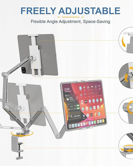 Houele Tablet Stand Holder, Adjustable Foldable Tablet Arm iPad Desk Mount with 360°Rotate Base, Phone Holder iPad Stand for Desk and Bed, Compatible with Tablets, Phones or Other 4-15.6" Device