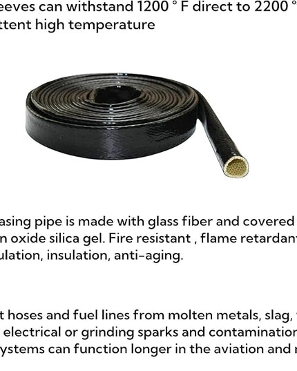 1-1/5"(30mm) ID Heat Shielded Fire Thermo Armor Fire Sleeve Silicone Coated Fiberglass for Automotive Hose Lines & Electrical Wiring Black, 5 feet