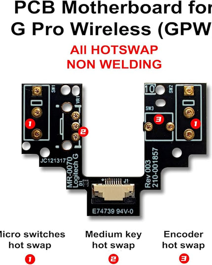 Hot-Swap Micro Switch PCB Kit for Logitech G Pro Wireless GPW Mice – ENIG Gold Pads, 6-Claw Clamps | Fix Double-Click & Customize Clicks