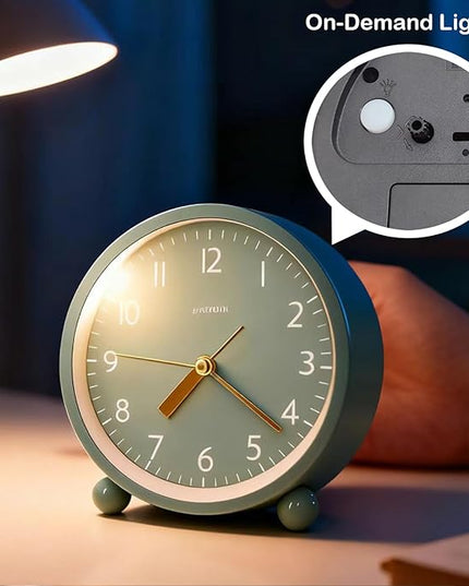 AOKILOM Analog Alarm Clock, Non-Ticking Silent Travel Small Clock, Battery Operated with On-Demand Light, Easy Set Gentle Wake, Ideal Decor for Bedroom, Bedside, Desk,Office (Mint Green)