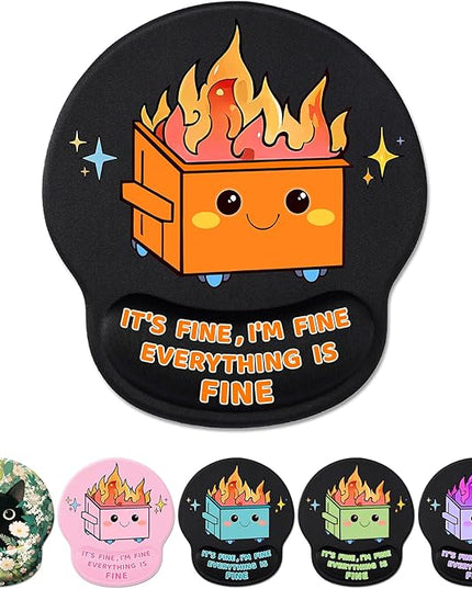 Cute Funny Ergonomic Mouse Pad with Wrist Support, Dumpster on Fire Gel Mouse Pads Wrist Rest, Comfortable Pain Relief Mousepad with Non-Slip PU Base for Gaming Work Desk Accessories Office Decor