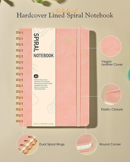 Graph Spiral Journal Notebook, A5 Hardcover Spiral Journals for Women Men, 100 GSM Graph Paper Notebooks, 150 Pages Spiral Bound Grid Notebook for Writing Note Taking Work 5.75" x 8.38", Blush Pink