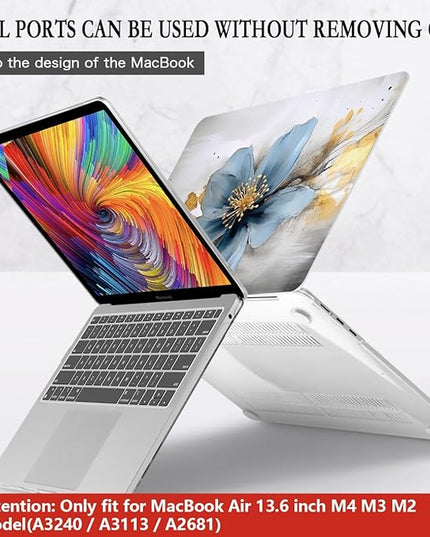 CISSOOK for MacBook Air 13.6 inch Case 2025 2024 2023 2022 Release Model A3240 A3113 A2681, Laptop Hard Shell Cases with Keyboard Cover Type C Adapter for MacBook Air 13 M2 M3 M4, Retro Golden Floral