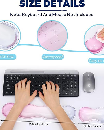 Gel Wrist Rest for Keyboard and Mouse, Wrist Rest for Keyboard, Mouse Wrist Support, Pain Relief, Cool Touch, Non-Skid, Keyboard Wrist pad