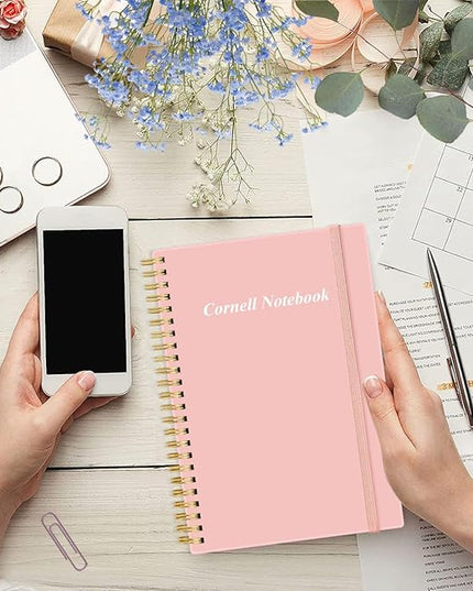 Yaridar A5 Cornell Notes Notebook - College Spiral Cornell Notebooks for Note Taking, Subject College Ruled Notebook Steno Pads for Office/School/Home, 5.8" x 8.5", Pink