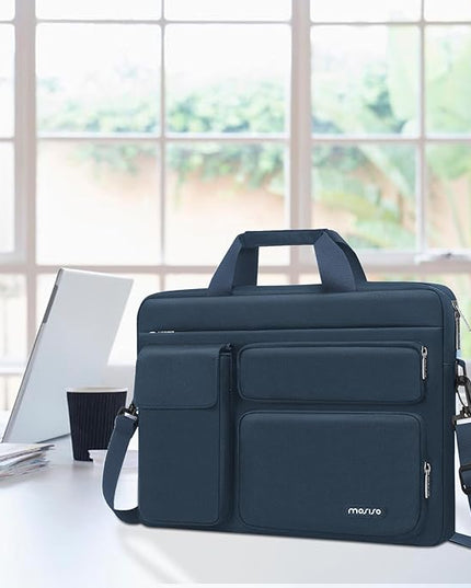 MOSISO Laptop Shoulder Bag 15.6 inch, 15-15.6 inch Computer Bag Compatible with MacBook Pro 16 inch, HP, Dell, Lenovo, Notebook with 2 Raised&1 Flapover&1 Horizontal Pocket&Handle&Belt, Haze Blue