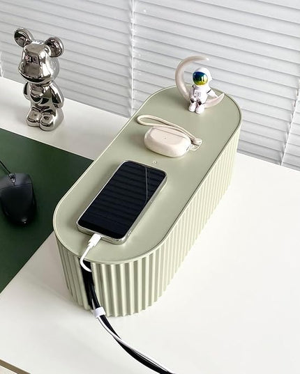 Green Cable Management Box, Power Strips Hider Cover Under TV and Desk for Home, Office, School Use, Plastic Surge Protector Cover on Floor, Electronics Cord Bin with Lid (Large)